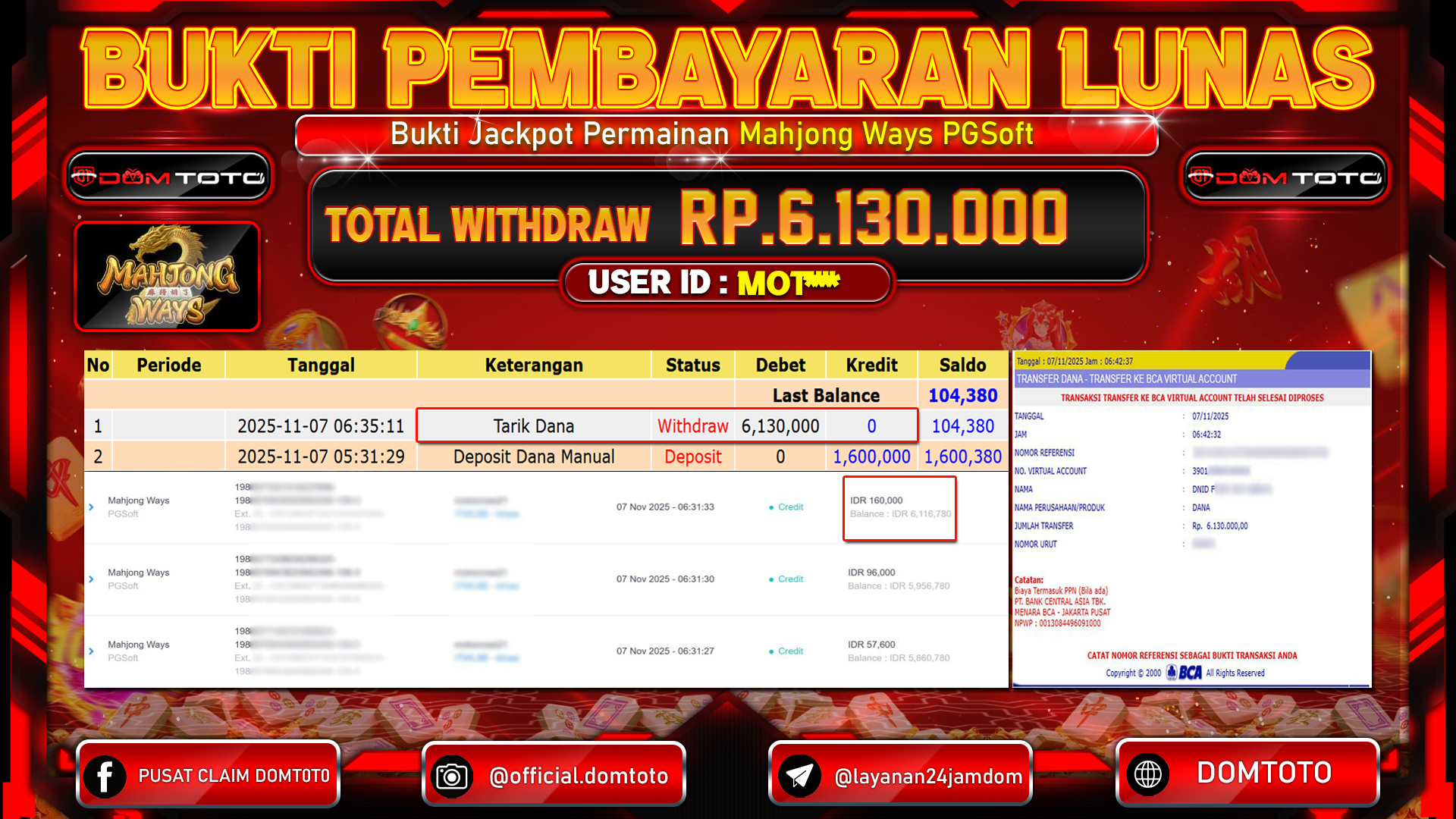 JACKPOT Slot Mahjong Ways PGSoft 07 NOVEMBER 2025